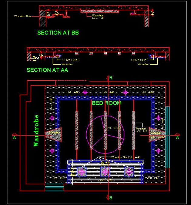 False Ceiling Design for Bedroom Autocad Plan & Section